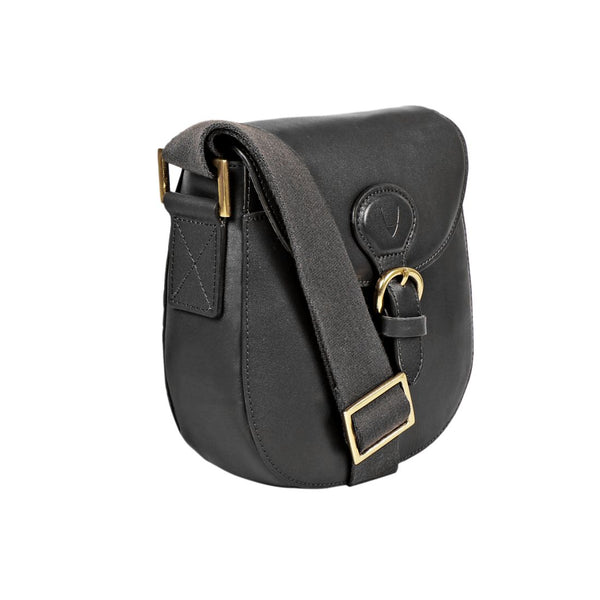 Hidesign Petra Leather Crossbody Bag with Saddle Shape and Faux Buckle Closure