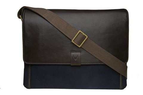 Aiden Genuine Leather and Canvas 15 Inch Laptop Shoulder Messenger Business Bag for Men & Women