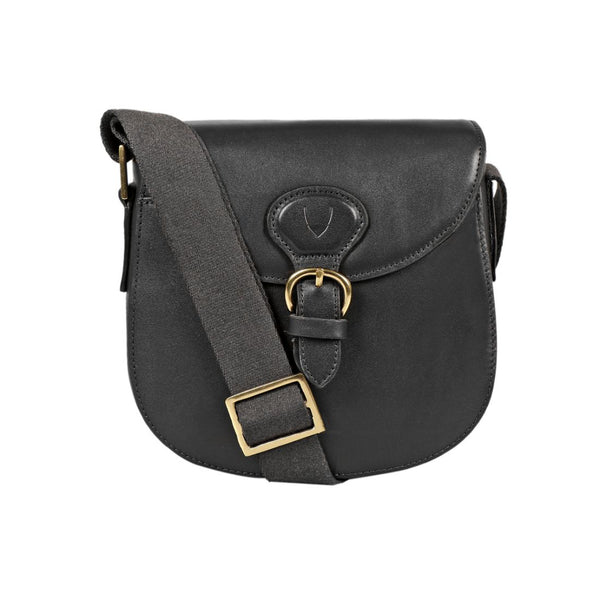 Hidesign Petra Leather Crossbody Bag with Saddle Shape and Faux Buckle Closure