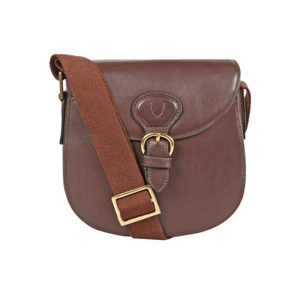 Hidesign Petra Leather Crossbody Bag with Saddle Shape and Faux Buckle Closure