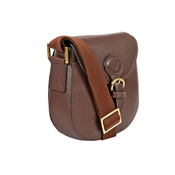 Hidesign Petra Leather Crossbody Bag with Saddle Shape and Faux Buckle Closure