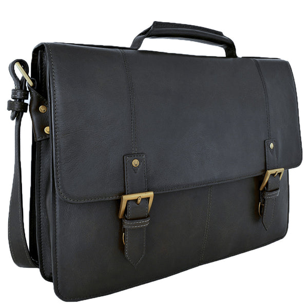 Charles Double Gusset 17" Leather Laptop Briefcase