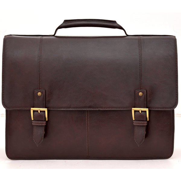 Charles Double Gusset 17" Leather Laptop Briefcase