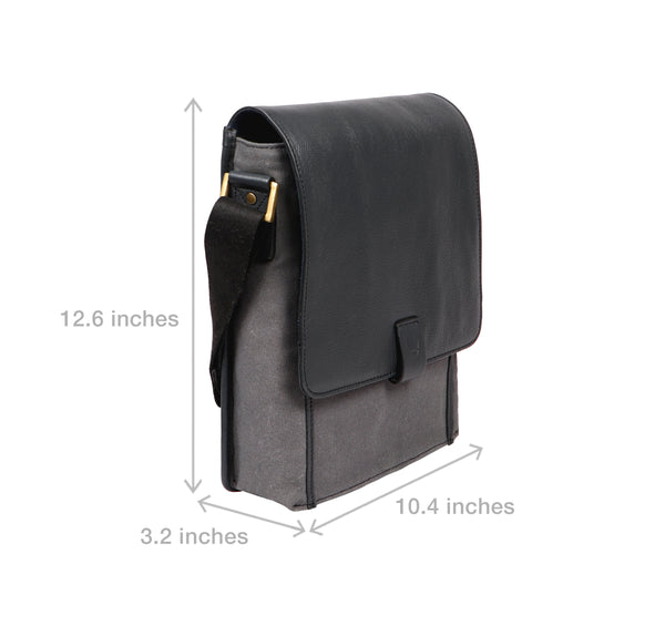 Aiden Genuine Leather and Canvas Medium Crossbody Men/Women Shoulder Messenger Bag/Travel Bag / 10.5" iPad Bag