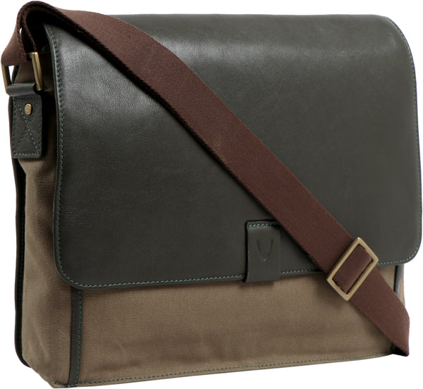 Aiden Genuine Leather and Canvas 15 Inch Laptop Shoulder Messenger Business Bag for Men & Women